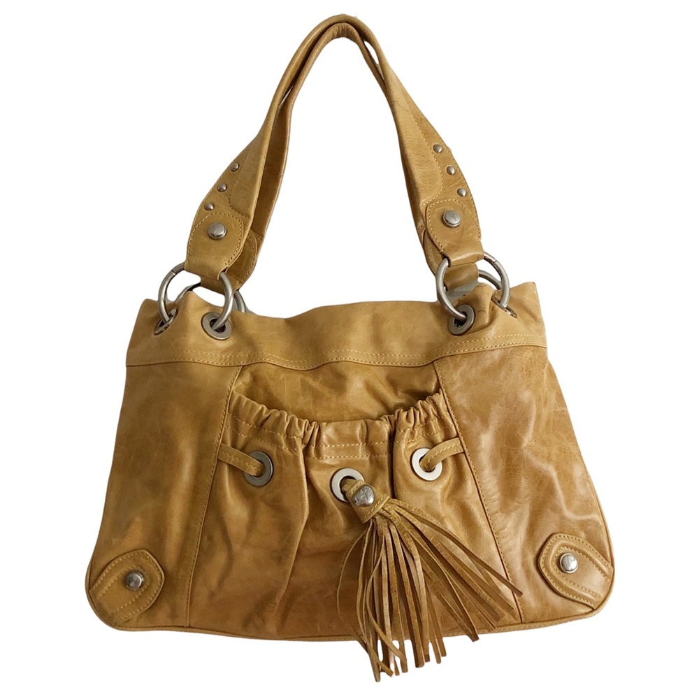 Cettu Goldenrod Honey Leather Studded Fringe Hobo